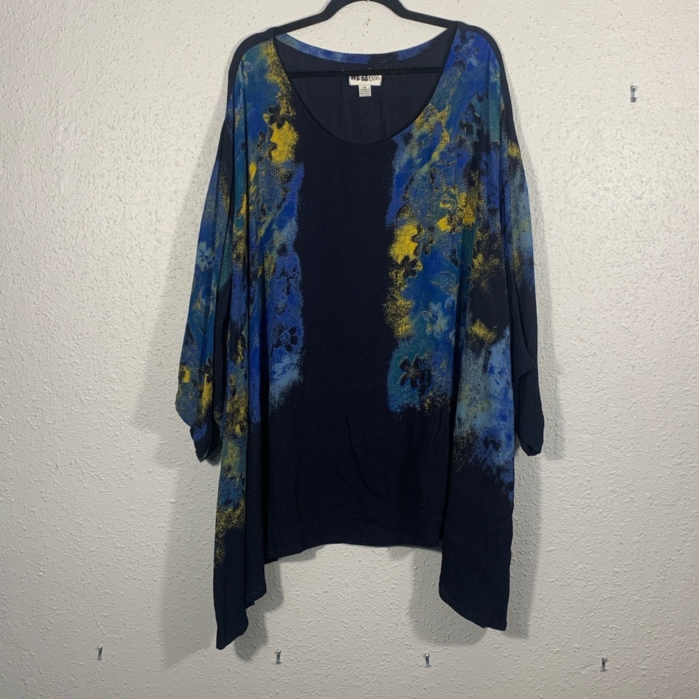 BOP by We be BOP Abstract Print Black, Blue, Gold Pull Over Tunic size 5X Vtg.